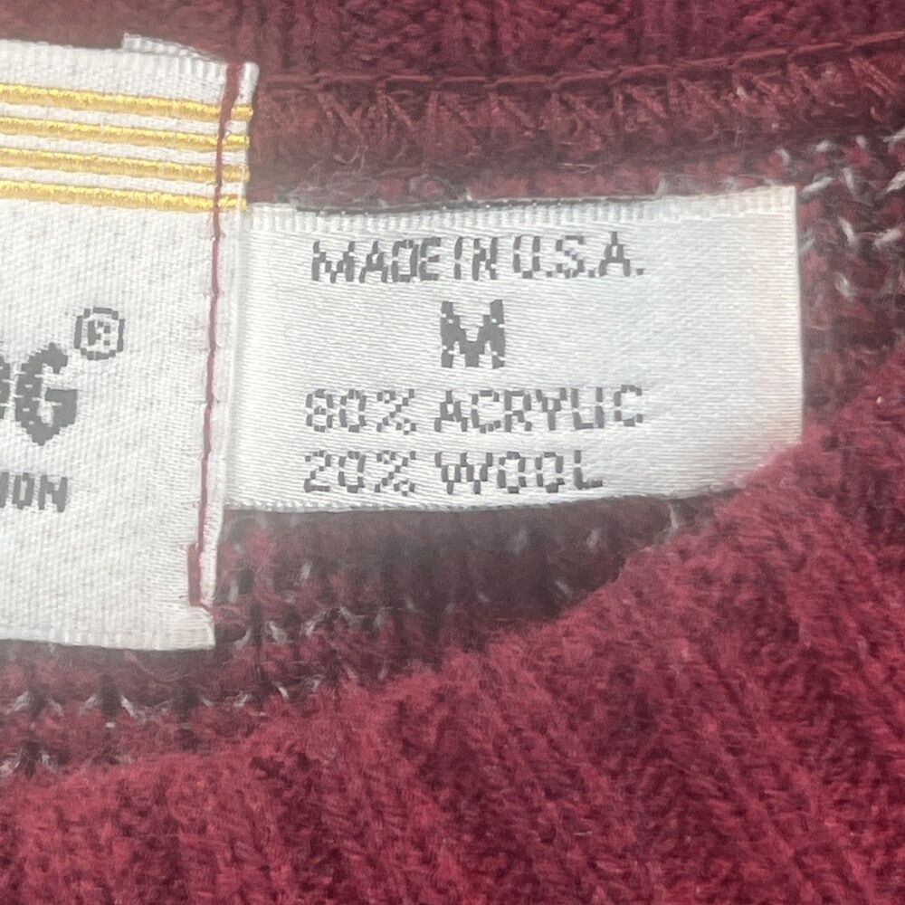 London Fog Knit Sweater Mens M Maroon Gray Ribbed Hem VTG Grandpacore Cabincore - Picture 10 of 12